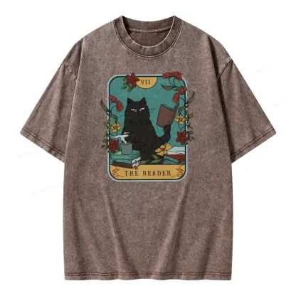 Pagewings The Reader Cat Unisex Washed T-shirt