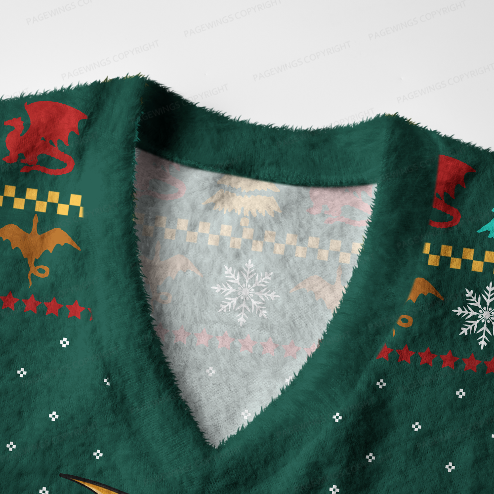 Pagewings Book Dragon V-Neck Ugly Knit Vest
