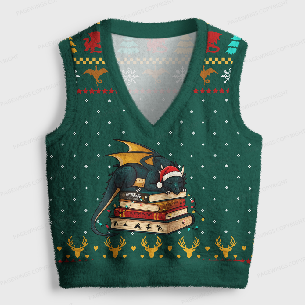 Pagewings Book Dragon V-Neck Ugly Knit Vest