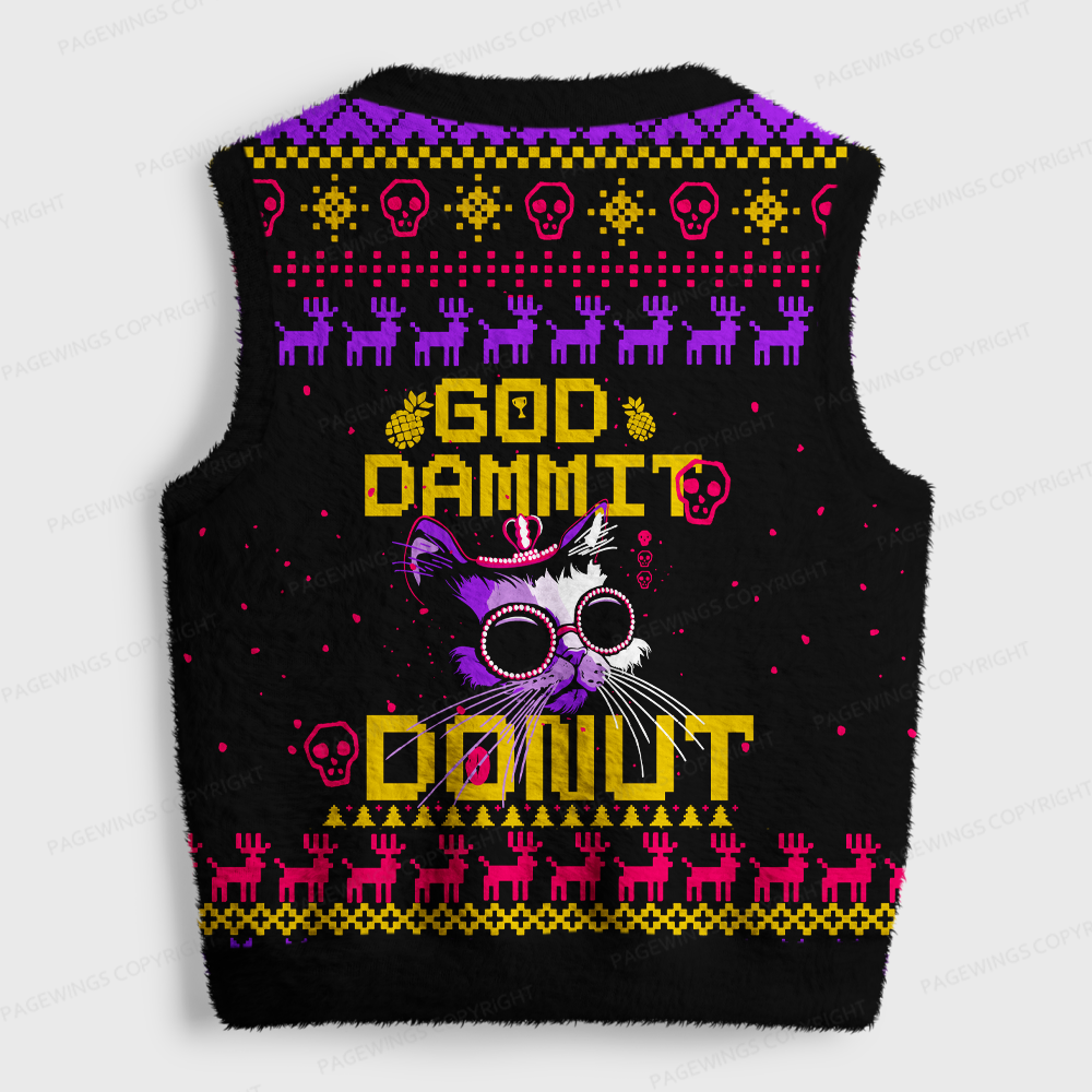 Pagewings God Dammit Donut V-Neck Ugly Knit Vest