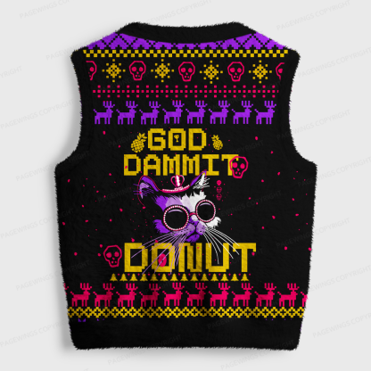 Pagewings God Dammit Donut V-Neck Ugly Knit Vest