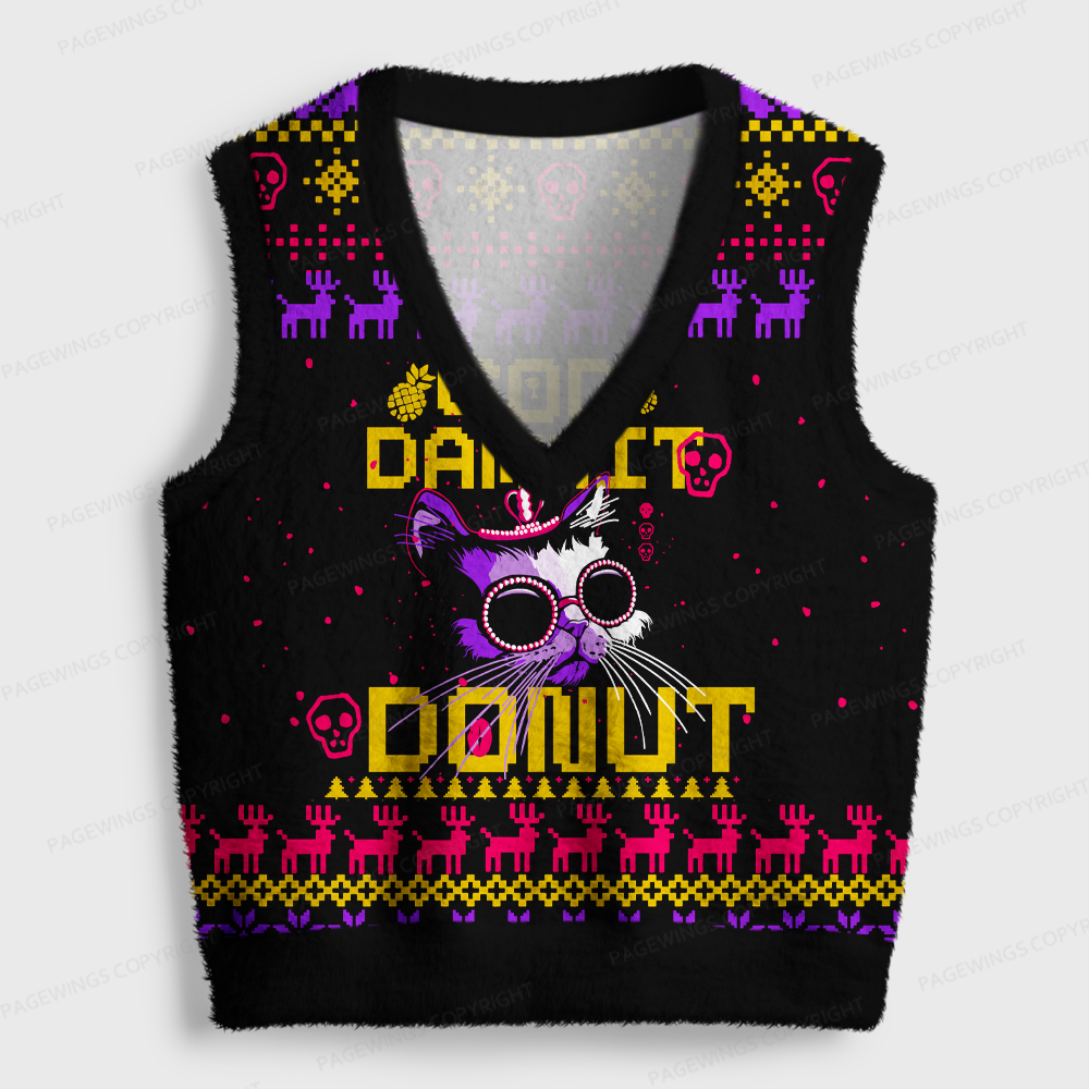 Pagewings God Dammit Donut V-Neck Ugly Knit Vest
