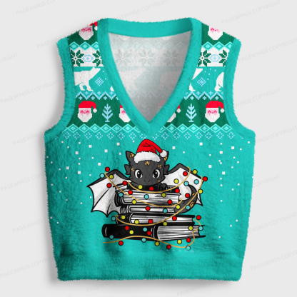 Pagewings Christmas Book Dragon V-Neck Ugly Knit Vest