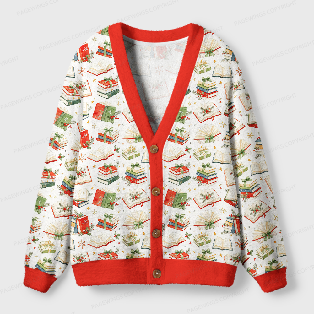 Pagewings Christmas Bookish Light Knit Unisex Cardigan Sweaters