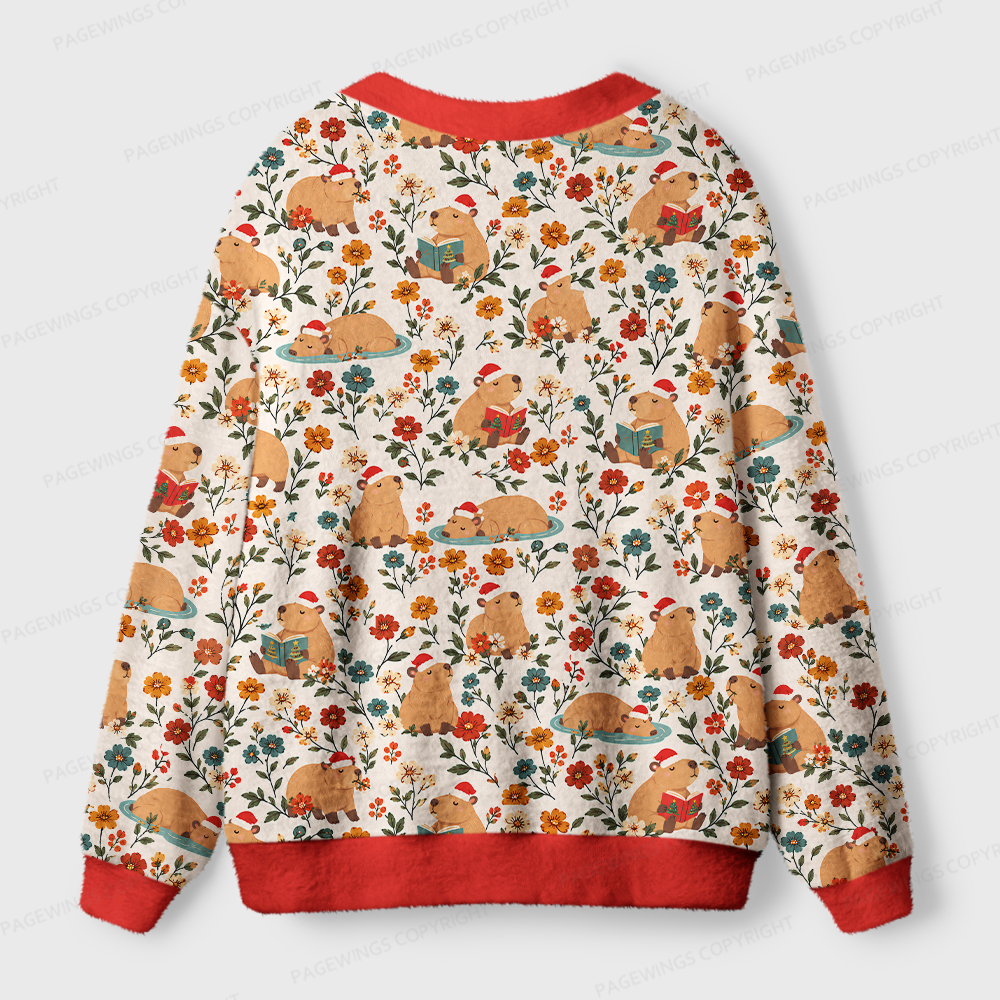 Pagewings Capybara Love Reading Light Knit Unisex Cardigan Sweaters