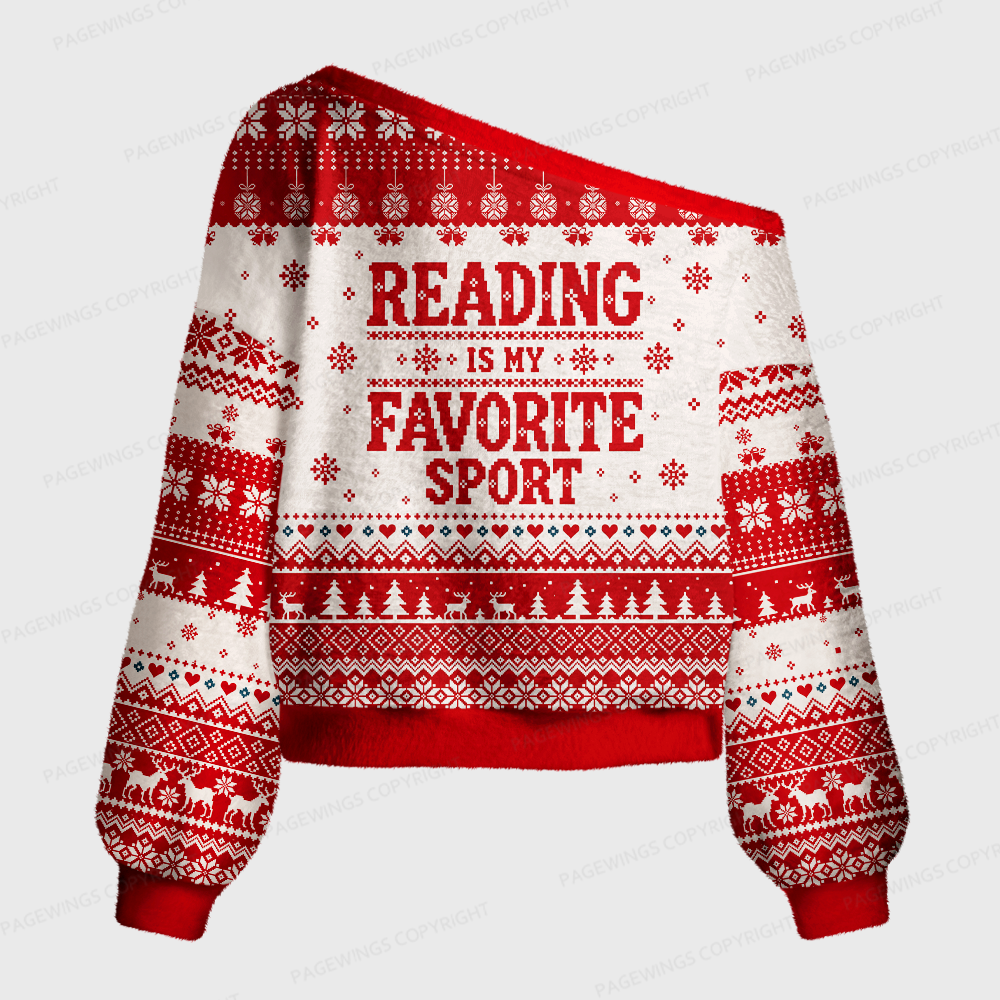 Pagewings Reading Is My Favorite Sport Off Shoulder Ugly Knit Sweater