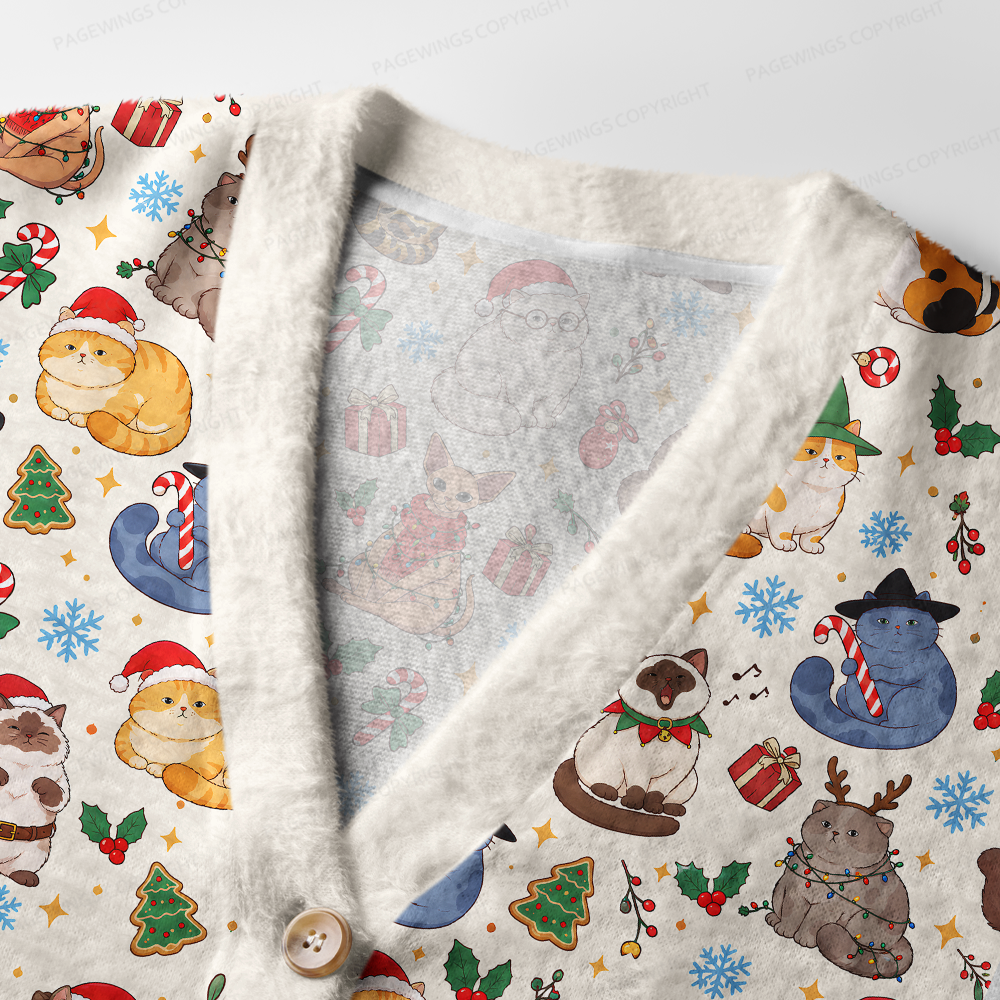 Pagewings Christmas Cat Book Lover Light Knit Unisex Cardigan Sweaters