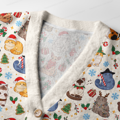 Pagewings Christmas Cat Book Lover Light Knit Unisex Cardigan Sweaters