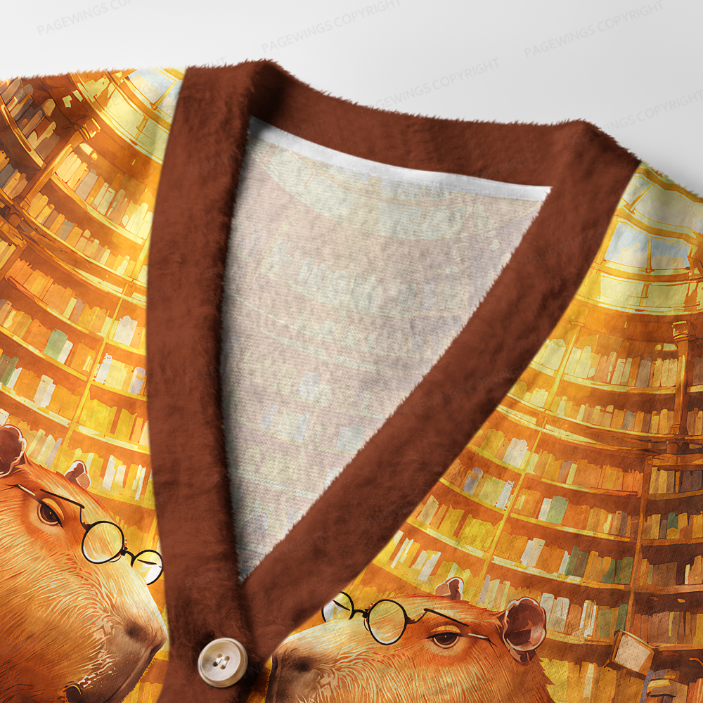 Pagewings Capybara Reading Light Knit Unisex Cardigan Sweaters