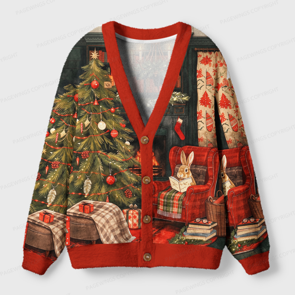 Pagewings Christmas Bunny Light Knit Unisex Cardigan Sweaters