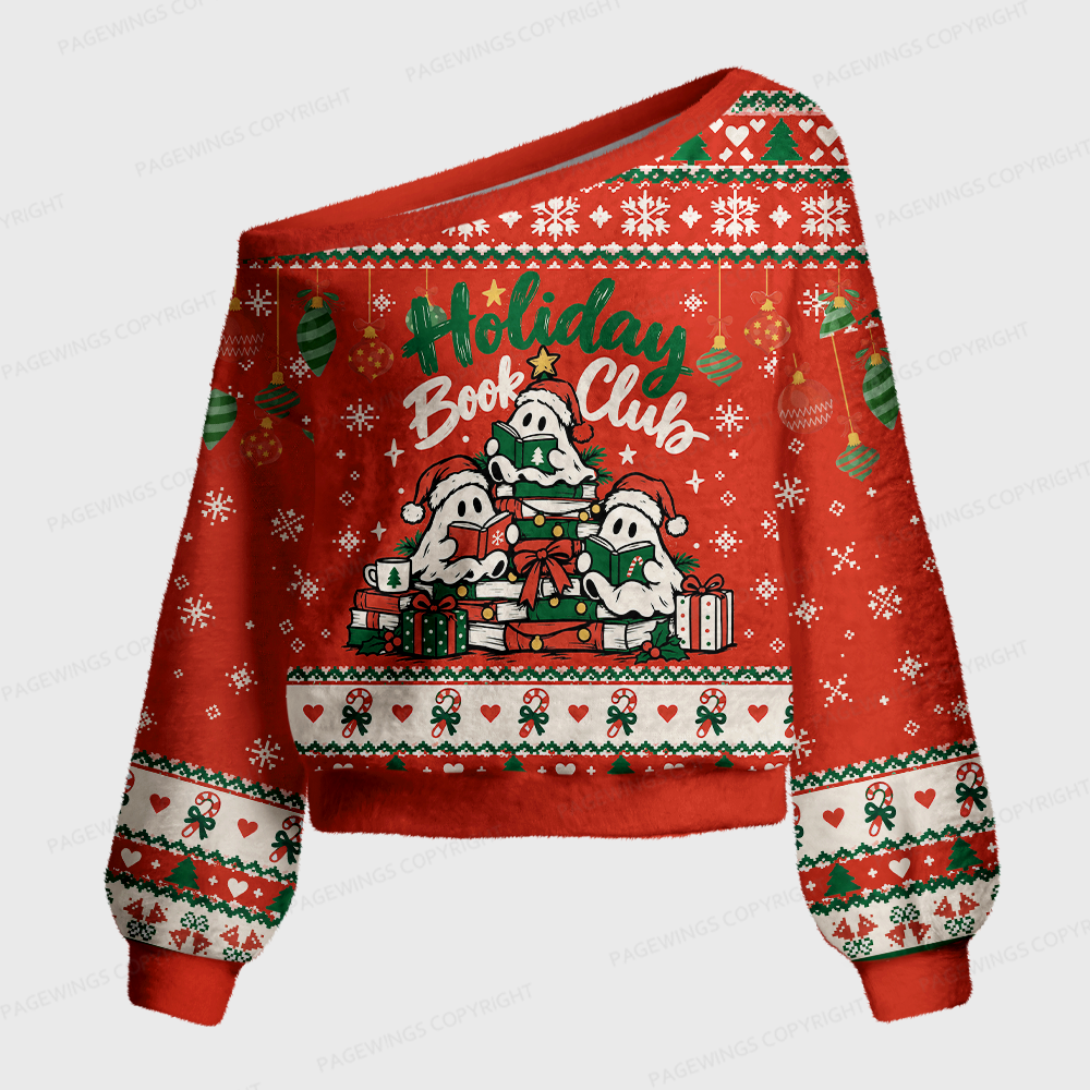 Pagewings Holiday Book Club Off Shoulder Ugly Knit Sweater