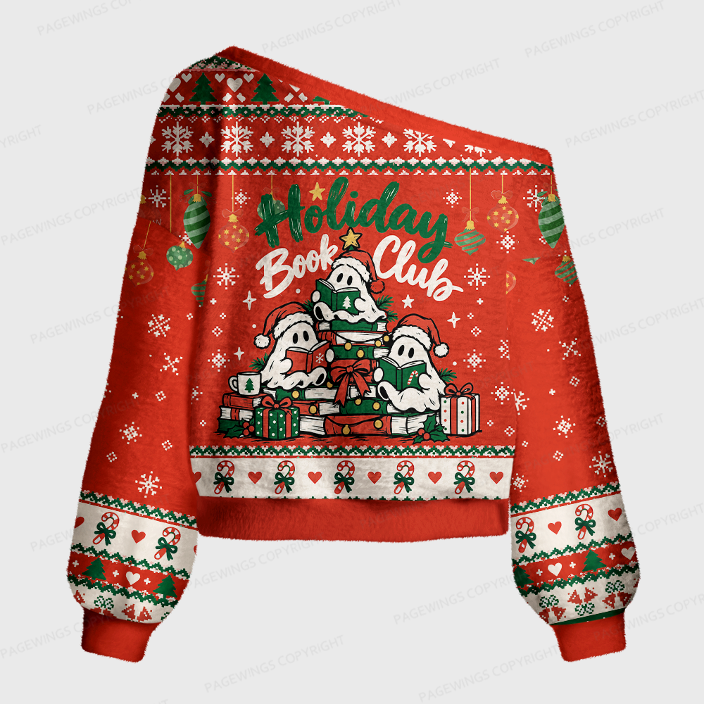 Pagewings Holiday Book Club Off Shoulder Ugly Knit Sweater
