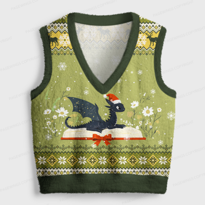 Pagewings Book Dragon Women's V-Neck Ugly Knit Vest