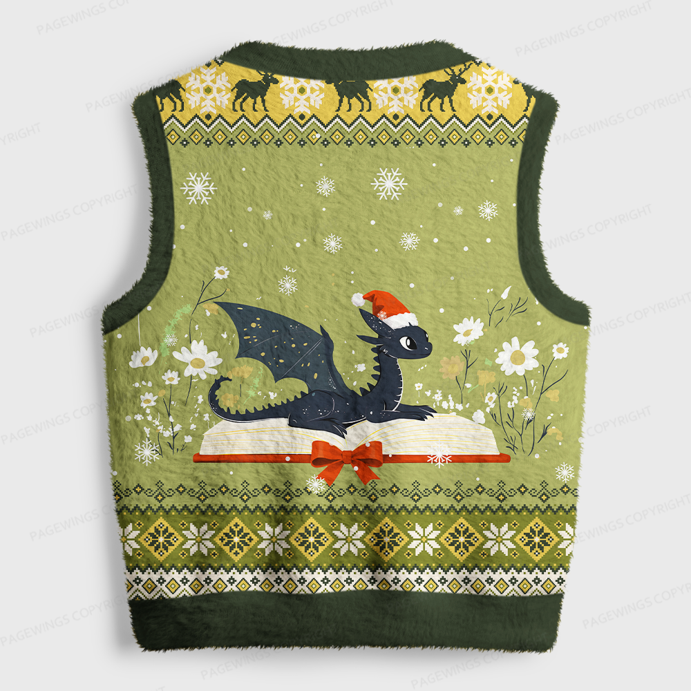 Pagewings Book Dragon Women's V-Neck Ugly Knit Vest