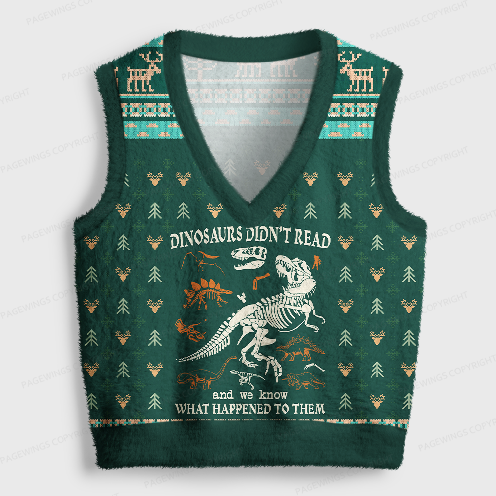 Pagewings Bookish Vibe Women's V-Neck Ugly Knit Vest