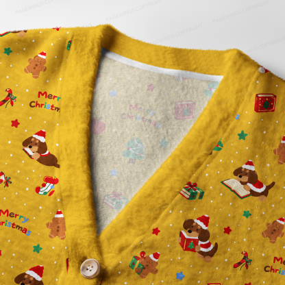 Pagewings Christmas Dog Book Lover Light Knit Unisex Cardigan Sweaters