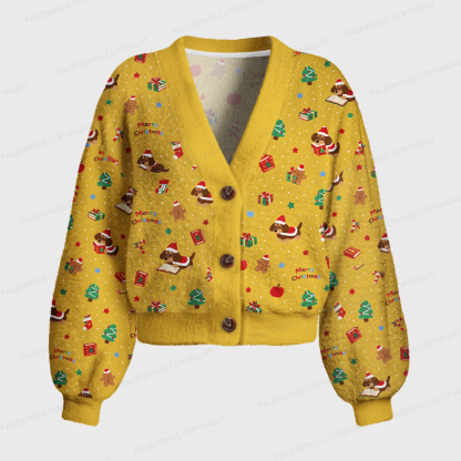 Pagewings Christmas Dog Book Lover Women's Cardigan Sweater