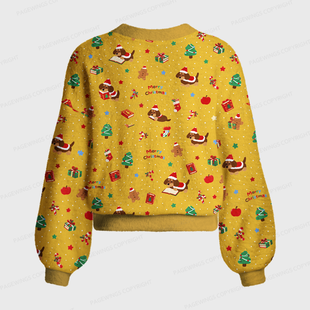 Pagewings Christmas Dog Book Lover Women's Cardigan Sweater