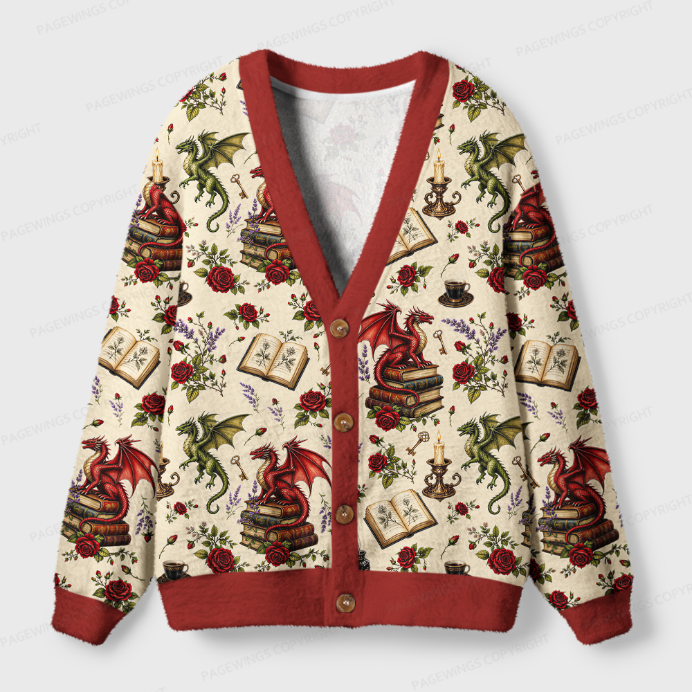 Pagewings Christmas Book Dragon Light Knit Unisex Cardigan Sweaters