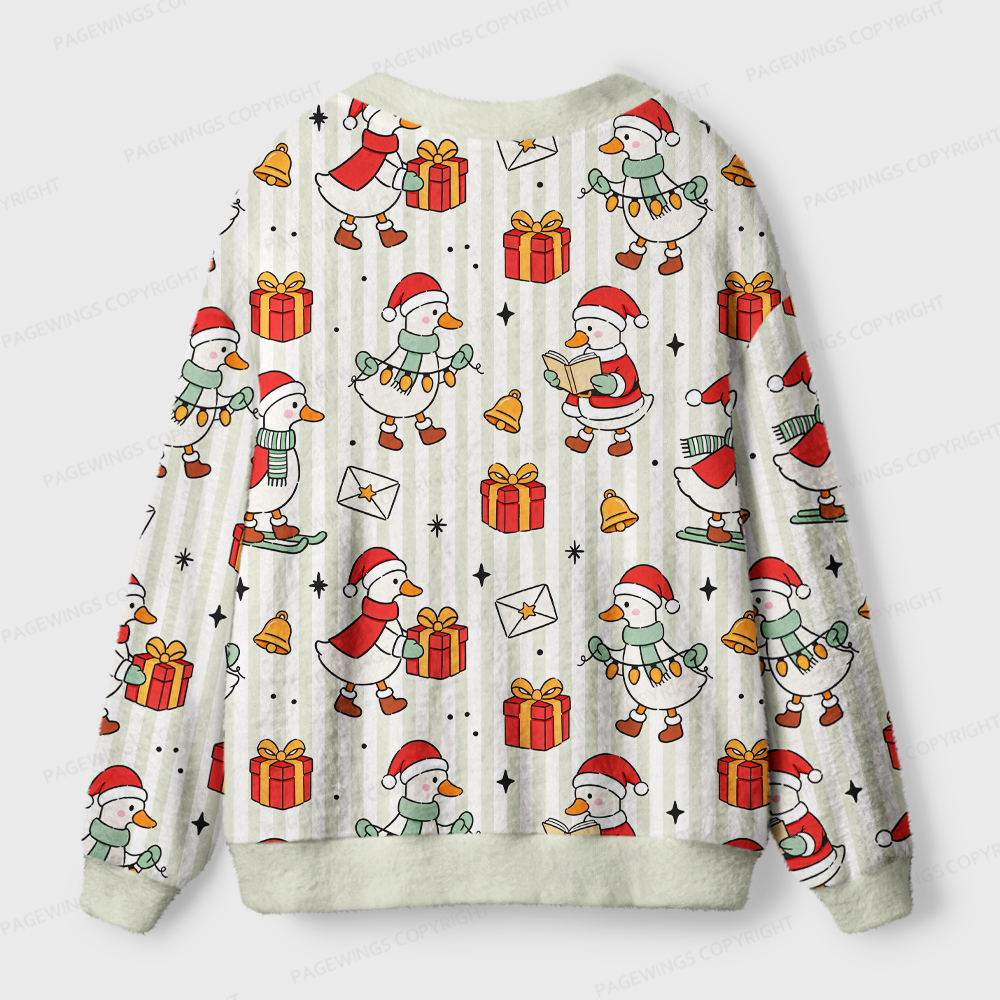 Pagewings Christmas Book Goose Light Knit Unisex Cardigan Sweaters