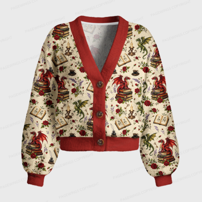 Pagewings Christmas Book Dragon Women's Cardigan Sweater