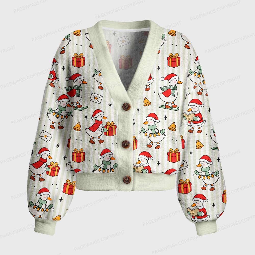 Pagewings Christmas Book Goose Women's Cardigan Sweater
