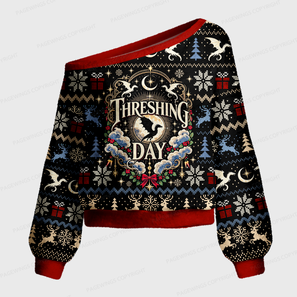 Pagewings Fantasy Book Lover Off Shoulder Ugly Knit Sweater