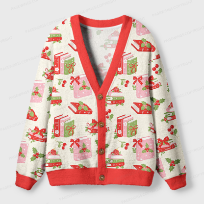 Pagewings Christmas Bookish Light Knit Unisex Cardigan Sweaters