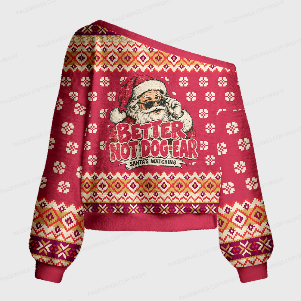 Pagewings Christmas Reading Off Shoulder Ugly Knit Sweater