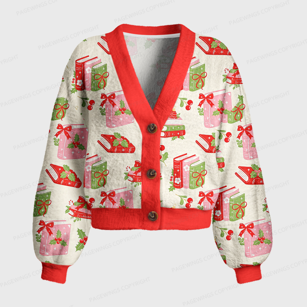 Pagewings Christmas Bookish Women's Cardigan Sweater