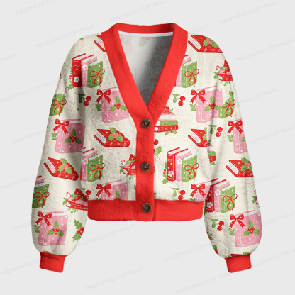 Pagewings Christmas Bookish Women's Cardigan Sweater