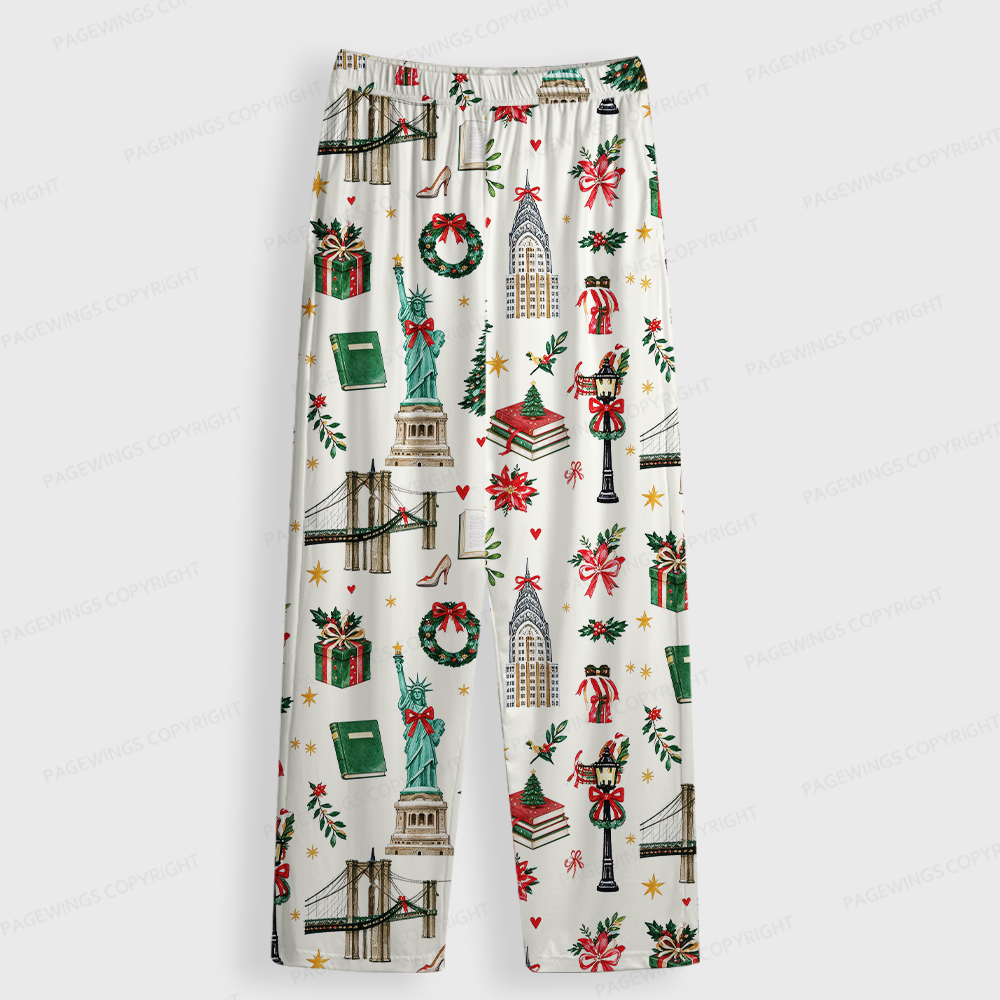 Pagewings Christmas Reading Unisex Button-Up Pajama Set
