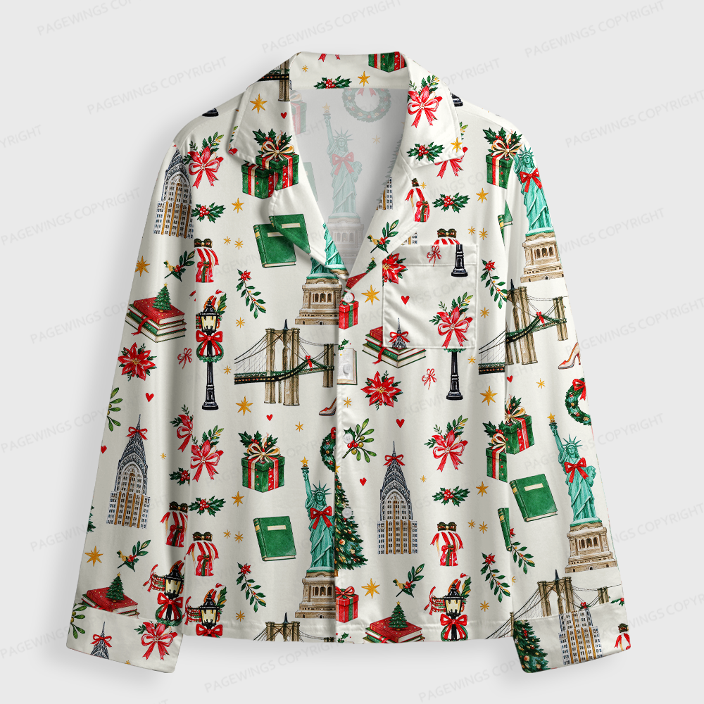 Pagewings Christmas Reading Unisex Button-Up Pajama Set