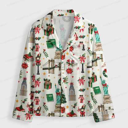 Pagewings Christmas Reading Unisex Button-Up Pajama Set