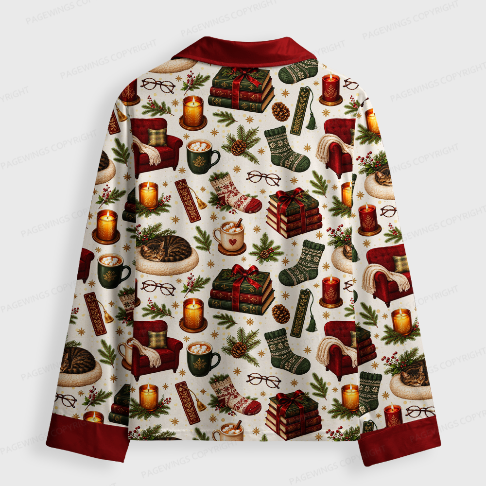 Pagewings Christmas reading Unisex Button-Up Pajama Set