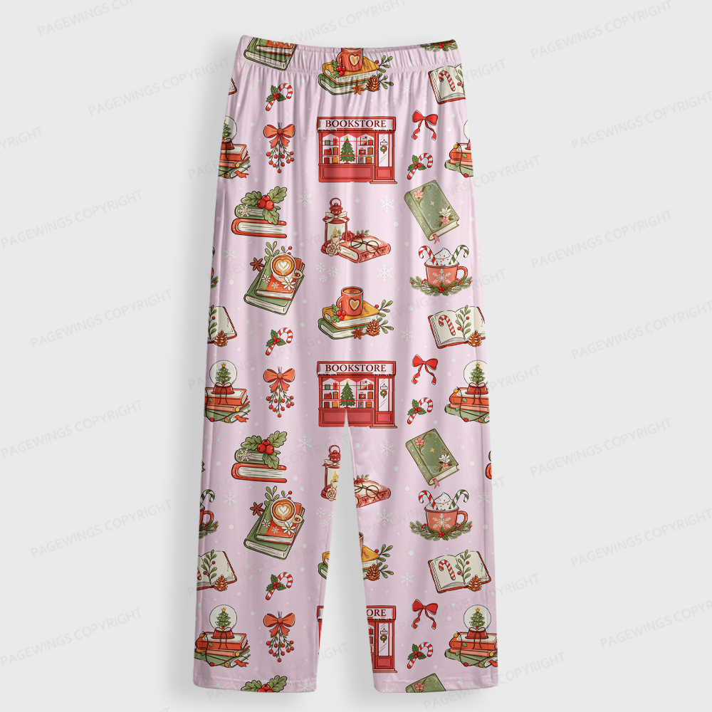 Pagewings Christmas Book Store Unisex Button-Up Pajama Set