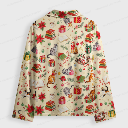 Pagewings Christmas Reading Unisex Button-Up Pajama Set