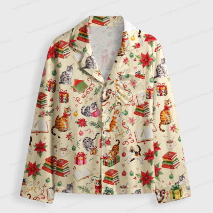 Pagewings Christmas Reading Unisex Button-Up Pajama Set
