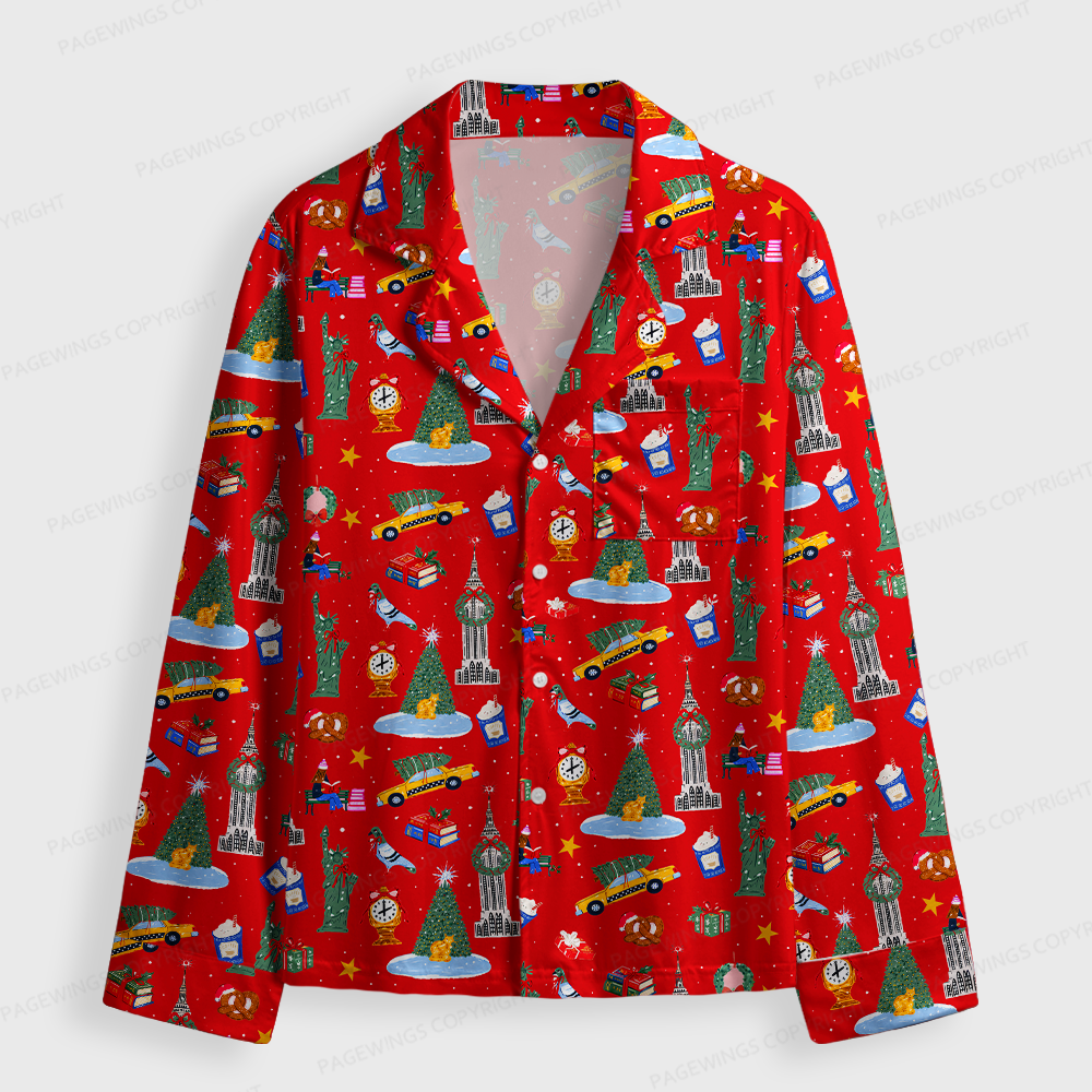 Pagewings Christmas Bookish Unisex Button-Up Pajama Set