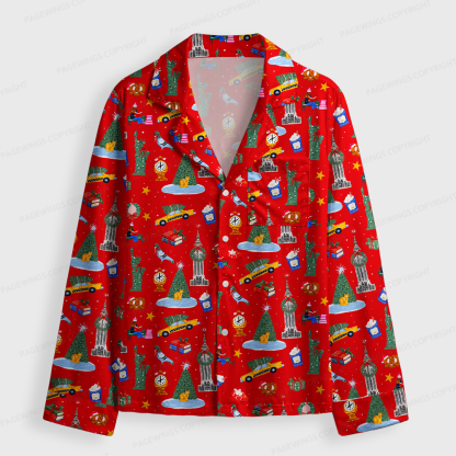 Pagewings Christmas Bookish Unisex Button-Up Pajama Set
