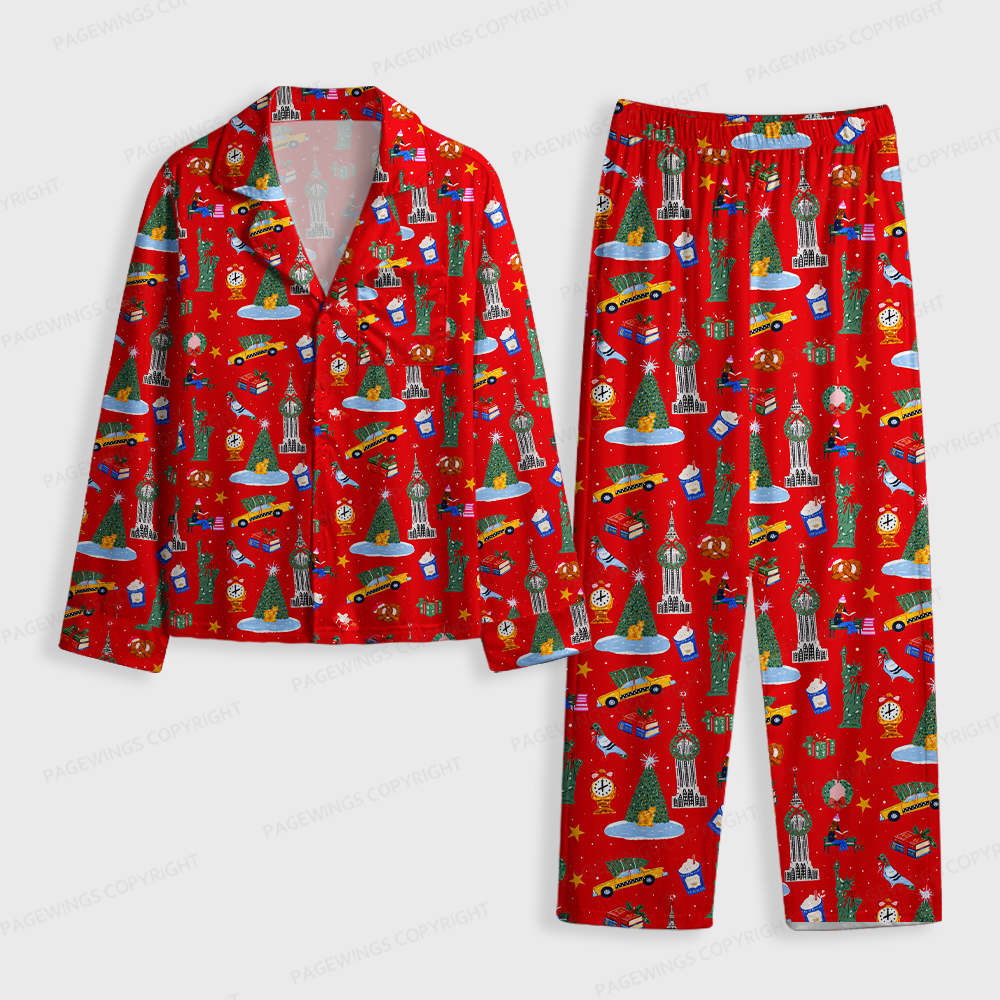 Pagewings Christmas Bookish Unisex Button-Up Pajama Set