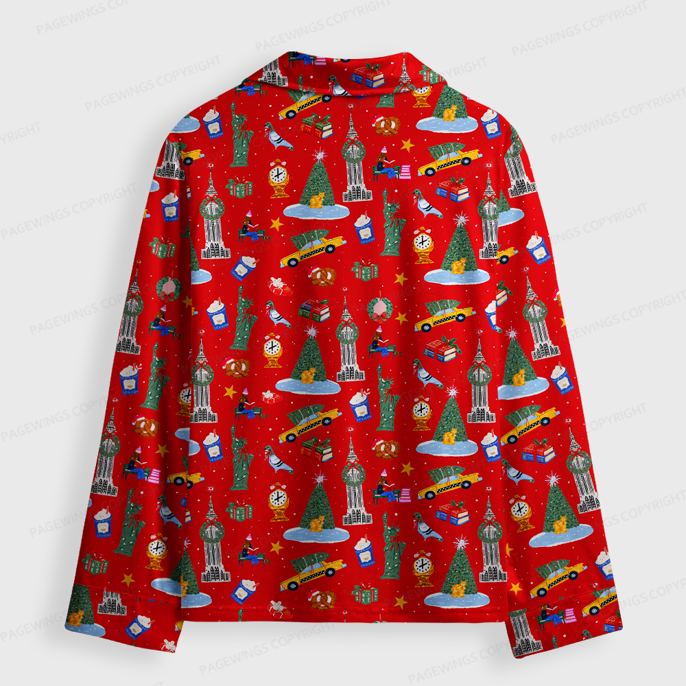 Pagewings Christmas Bookish Unisex Button-Up Pajama Set