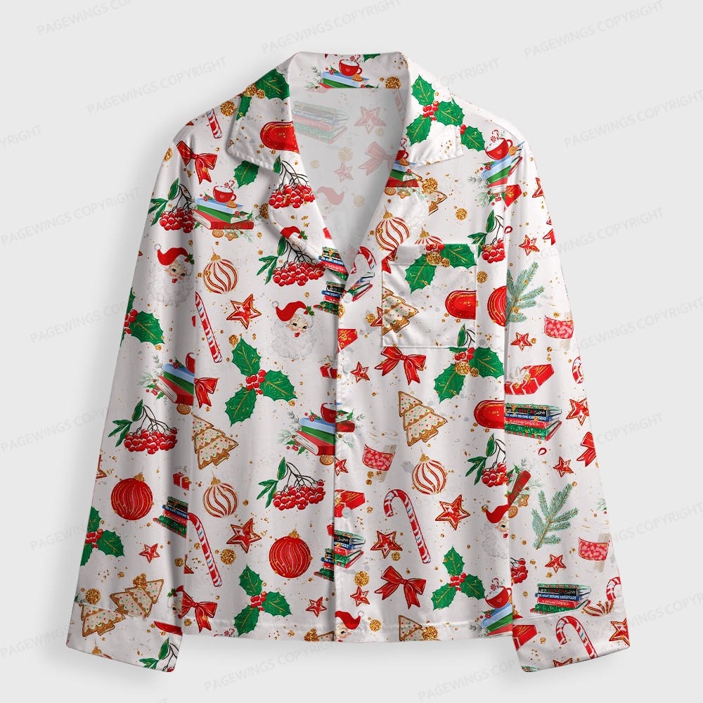 Pagewings Christmas Bookish Unisex Button-Up Pajama Set