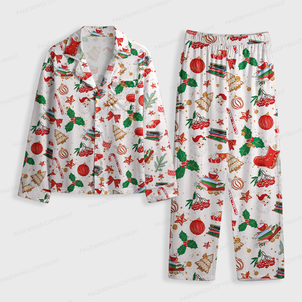 Pagewings Christmas Bookish Unisex Button-Up Pajama Set