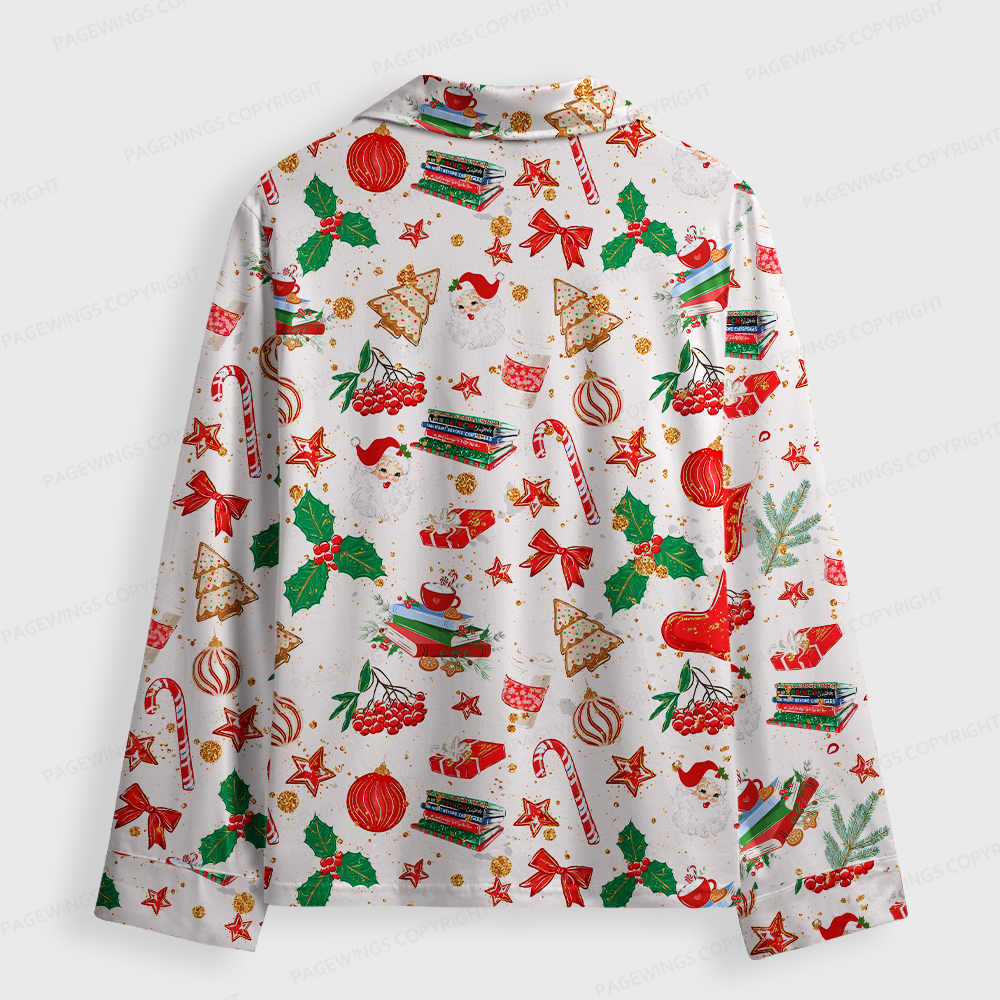 Pagewings Christmas Bookish Unisex Button-Up Pajama Set