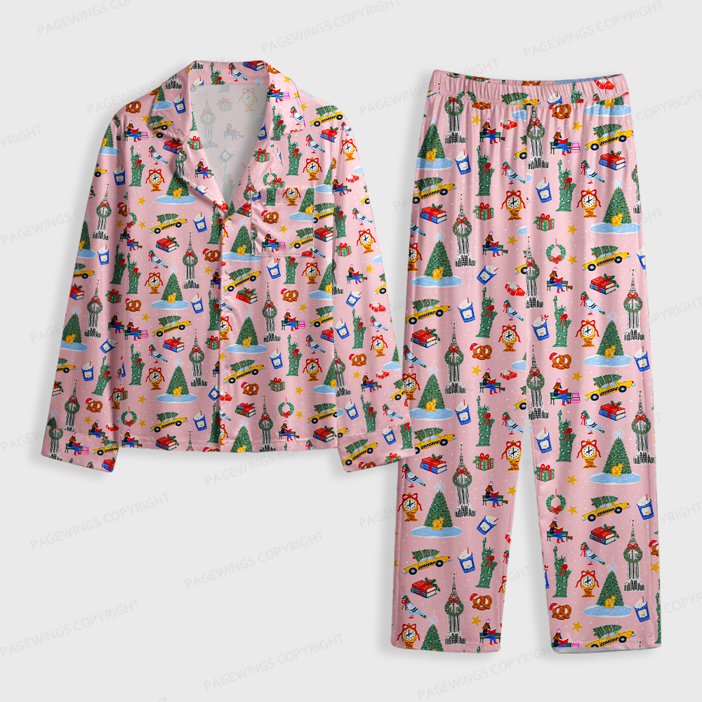 Pagewings Christmas Bookish Unisex Button-Up Pajama Set