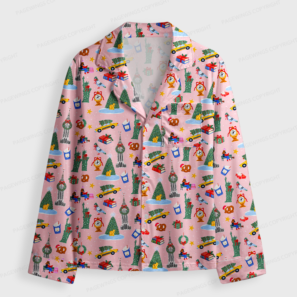 Pagewings Christmas Bookish Unisex Button-Up Pajama Set
