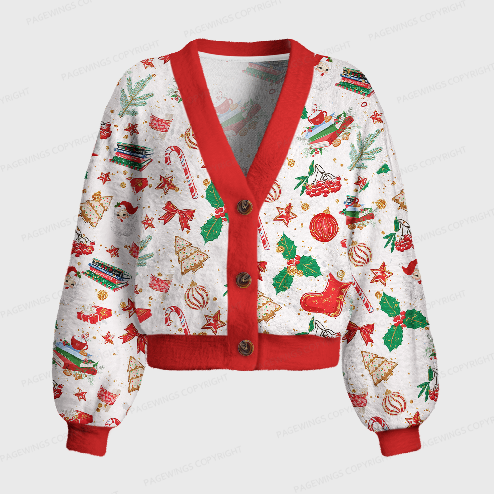 Pagewings Christmas Bookish Women's Cardigan Sweater