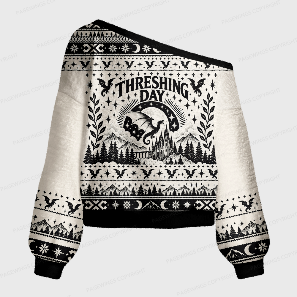 Pagewings Book Dragon Crow Off Shoulder Ugly Knit Sweater