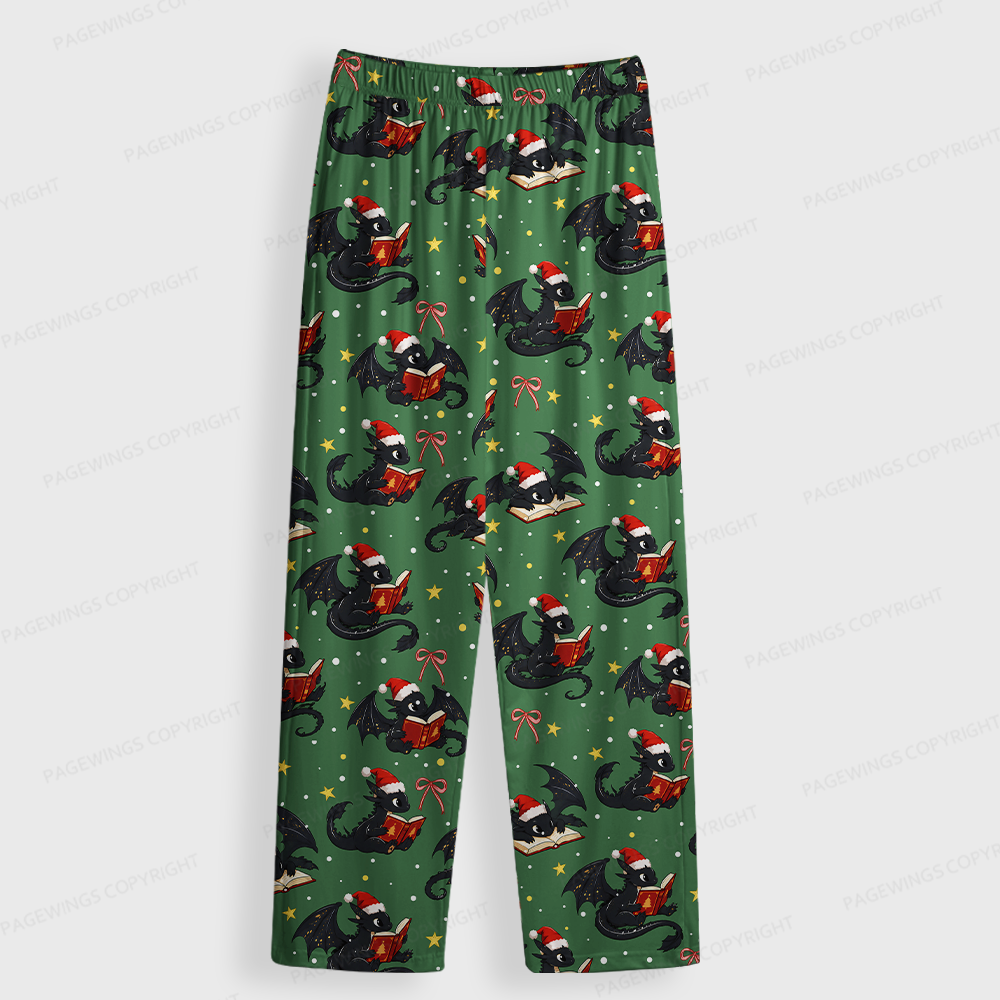 Pagewings Christmas Book Dragon Unisex Button-Up Pajama Set